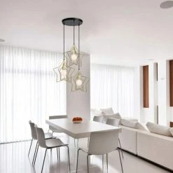 Grosses soldes ✨ IDEGU 3 Lumières Lustre Suspension Moderne Suspension Luminaire Étoile Lampe De Plafond E27 Métal Plafonnier Luminaire Avec Avec Plaque De Plafond, 32cm, Or 🎉 -Suspension Soldes 16270557 3