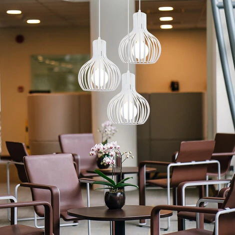 Vente flash 😍 IDEGU Suspensions à 3 Cage En Métal Style Vintage Industriel Ø20cm, Lampe Au Plafond Pour Cuisine Salon Salle à Manger Chambre - Blanc ✔️ 3 Vente flash 😍 IDEGU Suspensions à 3 Cage En Métal Style Vintage Industriel Ø20cm, Lampe Au Plafond Pour Cuisine Salon Salle à Manger Chambre - Blanc ✔️ – Image 3