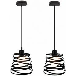 Les meilleures critiques de ⭐ IDEGU Lot De 2 Suspension Luminaire Industrielle Design Forme Ressort Cage Ø 20cm，Lampe De Plafond En Métal Fer Luminaire E27 40W, Noir (sans Ampoule) ⭐