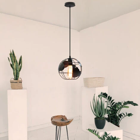 Remise ⌛ IDEGU Suspension Luminaires Industrielle Cage Sphère Ø20cm , Lustre Plafonniers Lampe Cuisine Salon Salle à Manger Chambre, E27 Noir ✔️ 2 Remise ⌛ IDEGU Suspension Luminaires Industrielle Cage Sphère Ø20cm , Lustre Plafonniers Lampe Cuisine Salon Salle à Manger Chambre, E27 Noir ✔️ – Image 2