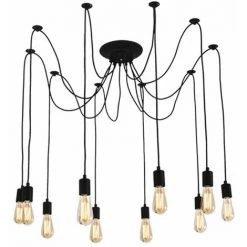 Remise 🤩 IDEGU Moderne Et Rétro Lustre Suspension, 10 Bras Suspension Luminaire DIY Créatif Lustre Araignee Ajustable 200CM Vintage Lampe De Plafond Avec E27 Douille, Noir, 6 Lumières ⌛