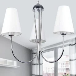 Promo ✔️ AUTRE Suspension Lustre Blanc 3 Lumières En Métal Et Tissu Design Moderne Classique 🧨