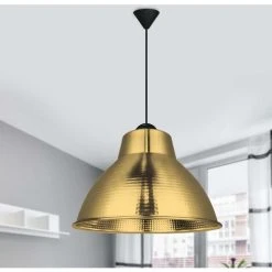 Promo ⭐ AUTRE Suspension Industrielle Luminaire LED Doré En Métal Cloche Or Suspendu ⭐