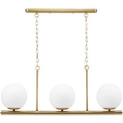 Budget ⭐ Relaxdays Lampe Pour Table à Manger GLOBI, 3 Ampoules, Lustre Fer, 3 Boules Blanc Opale, E14, 81,5 X 91, 5 X 19 Cm, Doré 🥰