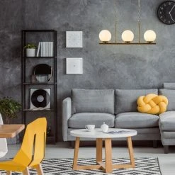 Budget ⭐ Relaxdays Lampe Pour Table à Manger GLOBI, 3 Ampoules, Lustre Fer, 3 Boules Blanc Opale, E14, 81,5 X 91, 5 X 19 Cm, Doré 🥰 -Suspension Soldes 17025673 3