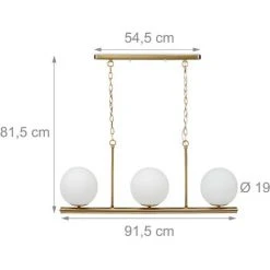 Budget ⭐ Relaxdays Lampe Pour Table à Manger GLOBI, 3 Ampoules, Lustre Fer, 3 Boules Blanc Opale, E14, 81,5 X 91, 5 X 19 Cm, Doré 🥰 -Suspension Soldes 17025673 5