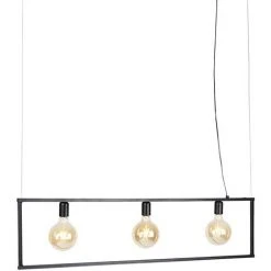 Tout neuf 🛒 QAZQA Simple_cage - Suspension Industriel - 3 Lumière - L 1180 Mm - Noir - Rustique - Éclairage Intérieur - Salon - Noir ❤️
