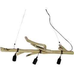 Nouveau 🥰 MADE IN MEUBLES Suspension En Bois Et Métal 3 Lampes Naomi - Noir ❤️