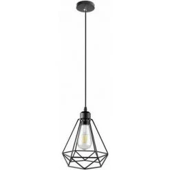 Coupon ⌛ STOEX Suspension Cage Forme Diamant Noir Contemporain Corde Ajustable Luminaire Salle à Manger, Bar, Salon , Noir ✨