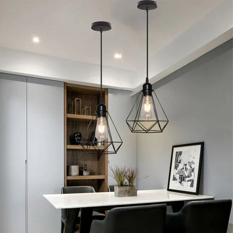 Coupon ⌛ STOEX Suspension Cage Forme Diamant Noir Contemporain Corde Ajustable Luminaire Salle à Manger, Bar, Salon , Noir ✨ 4 Coupon ⌛ STOEX Suspension Cage Forme Diamant Noir Contemporain Corde Ajustable Luminaire Salle à Manger, Bar, Salon , Noir ✨ – Image 4