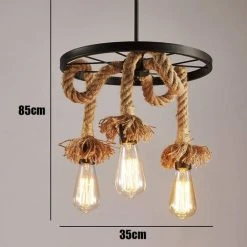 Vente flash 🛒 STOEX Lustre Suspension En Corde De Chanvre 3 Lampe E27 , Rétro Lampe De Plafond Roue Industrielle Pour Restaurant Salon Salle À Manger Bar ⌛ -Suspension Soldes 19446035 3