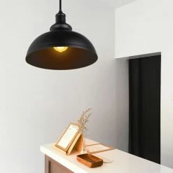 Budget 🎁 IDEGU Métal Retro Suspensions, Lustre Abat-jour Luminaire 29cm Style Vintage Rétro Métal Câble Réglable Pour Salon Cuisine Salle à Manger Restaurant - 2 Pack Noir 👏 -Suspension Soldes 19763930 3