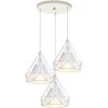 Meilleure vente ⌛ IDEGU 3 Lumières Lustre Suspension Vintage Plafonnier Cage En Métal Rétro E27 Lampe Suspension Forme Diamant Avec Abat-jour En Tissu,Support Disque, Blanc - Blanc 👍
