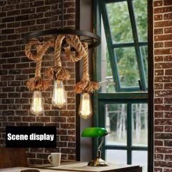 Promo ⭐ IDEGU Lustre Suspension En Corde De Chanvre 3 Lampe E27 , Lampe De Plafond Roue Industrielle Rétro Pour Restaurant Salon Salle À Manger Bar - Noir ✔️ -Suspension Soldes 19765584 3