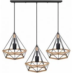 Acheter 🎁 IDEGU Suspension Cage En Fer Forme Diamant Avec Douille Eclairage E27 Lustre Luminaire Corde De Chanvre Pour Décor Restaurant Salle Chambre - Noir 😀