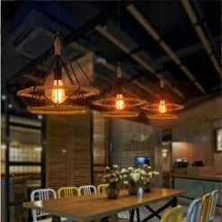 Acheter 🎁 IDEGU Suspension Cage En Fer Forme Diamant Avec Douille Eclairage E27 Lustre Luminaire Corde De Chanvre Pour Décor Restaurant Salle Chambre - Noir 😀 -Suspension Soldes 19794769 3