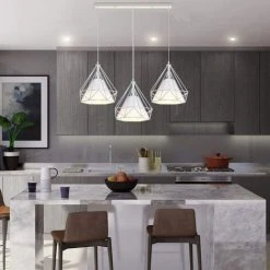 Nouveau ⭐ IDEGU 3 Lumières Lustre Suspension Vintage Plafonnier Cage En Métal Rétro E27 Lampe Suspension Forme Diamant Avec Abat-jour En Tissu,Support Barre, Blanc - Blanc ✔️ -Suspension Soldes 19850785 3