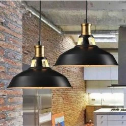 Sortie ❤️ STOEX Lot De 2 Lustre Suspension Industrielle Vintage E27 LED Lampe Plafonniers Retro Abat-jour Pour Cuisine Salle à Manger Salon Chambre Restaurant, Noir Avec Blanc 🧨 -Suspension Soldes 19957876 4