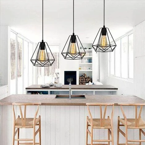 Remise ⌛ STOEX Suspension Industrielle Vintage Cage Dimant, Lampe De Plafond Barre 3 Luminaire Métal Lustre Abat-Jour E27 Noir 💯 2 Remise ⌛ STOEX Suspension Industrielle Vintage Cage Dimant, Lampe De Plafond Barre 3 Luminaire Métal Lustre Abat-Jour E27 Noir 💯 – Image 2