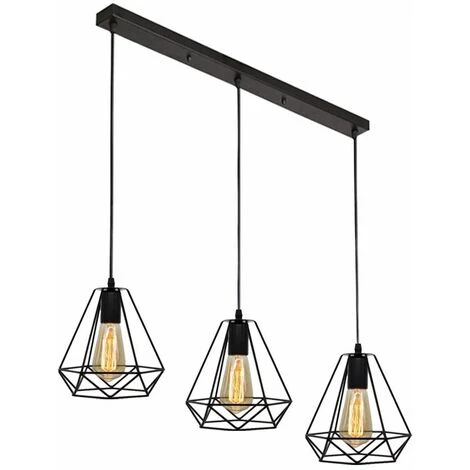 Remise ⌛ STOEX Suspension Industrielle Vintage Cage Dimant, Lampe De Plafond Barre 3 Luminaire Métal Lustre Abat-Jour E27 Noir 💯 3 Remise ⌛ STOEX Suspension Industrielle Vintage Cage Dimant, Lampe De Plafond Barre 3 Luminaire Métal Lustre Abat-Jour E27 Noir 💯 – Image 3