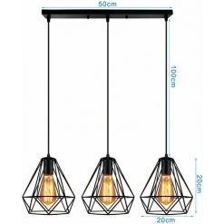 Nouveau 🔔 AXHUP Lustre Cage Forme Diamant - Ø20cm - 3 Lumières ✔️ -Suspension Soldes 20463881 4