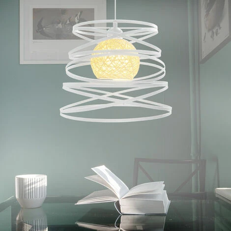 Tout neuf ⭐ AXHUP Blanc Lustre Suspension Industrielle Cage Fer Ressort 30cm Luminaire Salle à Manger Couloir Chambre ✔️ 2 Tout neuf ⭐ AXHUP Blanc Lustre Suspension Industrielle Cage Fer Ressort 30cm Luminaire Salle à Manger Couloir Chambre ✔️ – Image 2