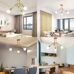 Promo ❤️ AXHUP 3 Tête Plafonnier Lustre Vintage LED Lampe De Plafond Doré Luminaire Eclairage Décor Pour Salon Chambre 🤩 -Suspension Soldes 20464655 3