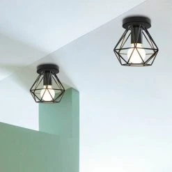 Nouveau ⭐ AXHUP 3 Pack Plafonnier Industriel Cage Métal Forme Diamant Lustre Suspension Luminaire Salon Couloir Noir 🧨 -Suspension Soldes 20465037 3