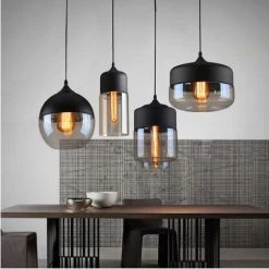 Tout neuf ⭐ AXHUP Lot De 4 Lustre Suspension En Verre Luminaire Vintage E27 Noir Pour Salle à Manger Chambre Salon 🤩