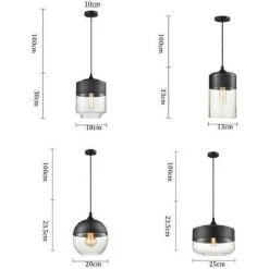 Tout neuf ⭐ AXHUP Lot De 4 Lustre Suspension En Verre Luminaire Vintage E27 Noir Pour Salle à Manger Chambre Salon 🤩 -Suspension Soldes 20466340 4