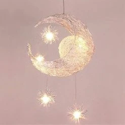 Coupon 🛒 STOEX Lustre Suspension Industrielle Lune étoiles LED Plafonnier Luminaire Aluminium Avec 5 Ampoules Pour Enfants Chambre (Lumière Blanche Chaude) 🔥