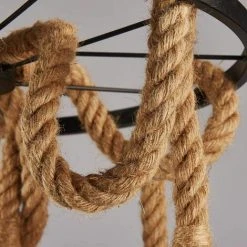 Nouveau ✔️ STOEX Lustre Suspension En Corde De Chanvre 6 Lampe Douille E27 , Rétro Lampe De Plafond Roue Industrielle Pour Restaurant Salon Salle À Manger Bar 💯 -Suspension Soldes 21922607 4