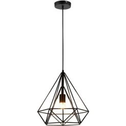 Offres ⭐ STOEX Suspensions Lampe Vintage Cage Forme De Diamant 25cm ,Lampe Suspendue éclairage De Plafond Industriel E27 Rétro Luminaire D'eclairage,Noir - Noir ⭐