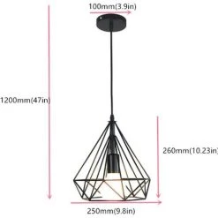 Offres ⭐ STOEX Suspensions Lampe Vintage Cage Forme De Diamant 25cm ,Lampe Suspendue éclairage De Plafond Industriel E27 Rétro Luminaire D'eclairage,Noir - Noir ⭐ -Suspension Soldes 22975075 4