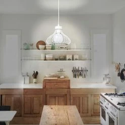 Tout neuf ⌛ STOEX E27 Industriel Vintage Métal Suspensions Cage Blanc Retro Plafonnier Luminaire Vintage Plafond Plafonnier Lumiere Lampe Antique Suspensions Luminaire Cage Pendentif Lumiere Cage - Blanc 🔔 -Suspension Soldes 22975082 4