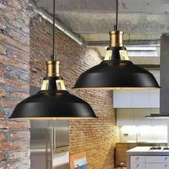 Offres 🎉 OOBEST 2PCS Lustre Suspension Industrielle Vintage E27 Lampe Plafonniers Retro Abat-jour Pour Cuisine Salle à Manger Salon Chambre Restaurant Noir ✨