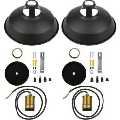 Offres 🎉 OOBEST 2PCS Lustre Suspension Industrielle Vintage E27 Lampe Plafonniers Retro Abat-jour Pour Cuisine Salle à Manger Salon Chambre Restaurant Noir ✨ -Suspension Soldes 23119491 5