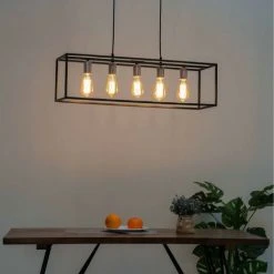 Budget ⭐ KOSILUM Grande Suspension Vintage En Forme Rectangulaire - Arezzo - Noir Et Cuivre ✔️