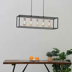 Budget ⭐ KOSILUM Grande Suspension Vintage En Forme Rectangulaire - Arezzo - Noir Et Cuivre ✔️ -Suspension Soldes 23353923 3
