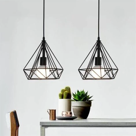 Offres 🔔 STOEX Lustre Suspension Diamant E27 Noir Métal Lampe Pendentif 25cm ✨ 2 Offres 🔔 STOEX Lustre Suspension Diamant E27 Noir Métal Lampe Pendentif 25cm ✨ – Image 2