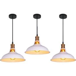 Nouveau 🧨 AXHUP 3pcs Rétro Lustre Suspension E27 27cm Luminaire Style Industrielle Pour Salon Couloir Cuisine Blanc ✨