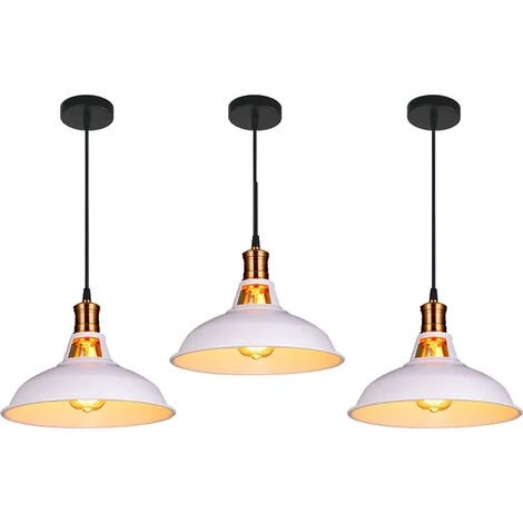 Nouveau 🧨 AXHUP 3pcs Rétro Lustre Suspension E27 27cm Luminaire Style Industrielle Pour Salon Couloir Cuisine Blanc ✨ 1 Nouveau 🧨 AXHUP 3pcs Rétro Lustre Suspension E27 27cm Luminaire Style Industrielle Pour Salon Couloir Cuisine Blanc ✨
