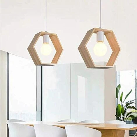 Le moins cher ❤️ STOEX Suspensions Luminaires Créatif Industrielle Bois Plafonnier Moderne Luminaire Lumiere E27 Contemporain Suspensions Plafonniers Luminaire (Forme D'hexagone) ⌛ 2 Le moins cher ❤️ STOEX Suspensions Luminaires Créatif Industrielle Bois Plafonnier Moderne Luminaire Lumiere E27 Contemporain Suspensions Plafonniers Luminaire (Forme D'hexagone) ⌛ – Image 2