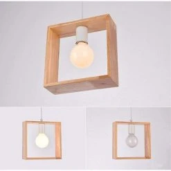 Remise ✨ STOEX Suspensions Luminaires Créatif Industrielle Bois Plafonnier Moderne Luminaire Lumiere E27 Contemporain Suspensions Plafonniers Luminaire (Forme Carree) 🎉 -Suspension Soldes 24019509 3
