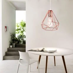 Tout neuf ✔️ STOEX Moderne Lustre Suspension Forme Diamant, Lampe De Plafond Abat-Jour Luminaire Métal Style Industrielle Décor,Or Rose 🔥 -Suspension Soldes 24019558 3