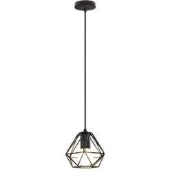 Grosses soldes 🥰 STOEX Lustre Suspension Cage Diamant En Métal Fer Luminaire E27 Edison Corde Ajustable Lampe Salon Cuisine Bar Sans LED Ampoule, Noir 💯
