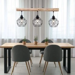 Meilleur prix ✔️ ETC-SHOP Plafonnier Pendule Vintage Poutres En Bois Salon Salle À Manger Lattice Lampe Suspendue Noir ❤️ -Suspension Soldes 24324512 3
