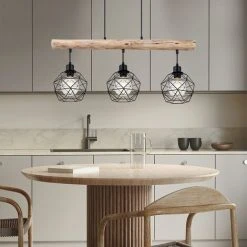 Meilleur prix ✔️ ETC-SHOP Plafonnier Pendule Vintage Poutres En Bois Salon Salle À Manger Lattice Lampe Suspendue Noir ❤️ -Suspension Soldes 24324512 4