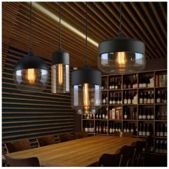 Vente flash 🎁 STOEX Lot De 4 Suspension Design Cylindre Style Retro Vintage Contemporain , Lustre Abat-jour En Verre Corde Ajustable Luminaire Salle à Manger Chambre à Coucher Salon Bar,fumé 🔔