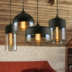 Vente flash 🎁 STOEX Lot De 4 Suspension Design Cylindre Style Retro Vintage Contemporain , Lustre Abat-jour En Verre Corde Ajustable Luminaire Salle à Manger Chambre à Coucher Salon Bar,fumé 🔔 -Suspension Soldes 24364145 3